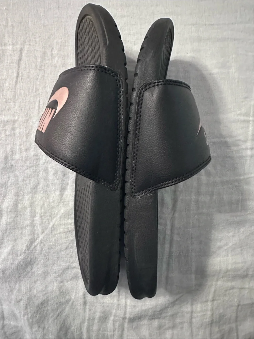 Women's Nike Benassi JDI Slides Black and Rose Gold Colorway Size 8